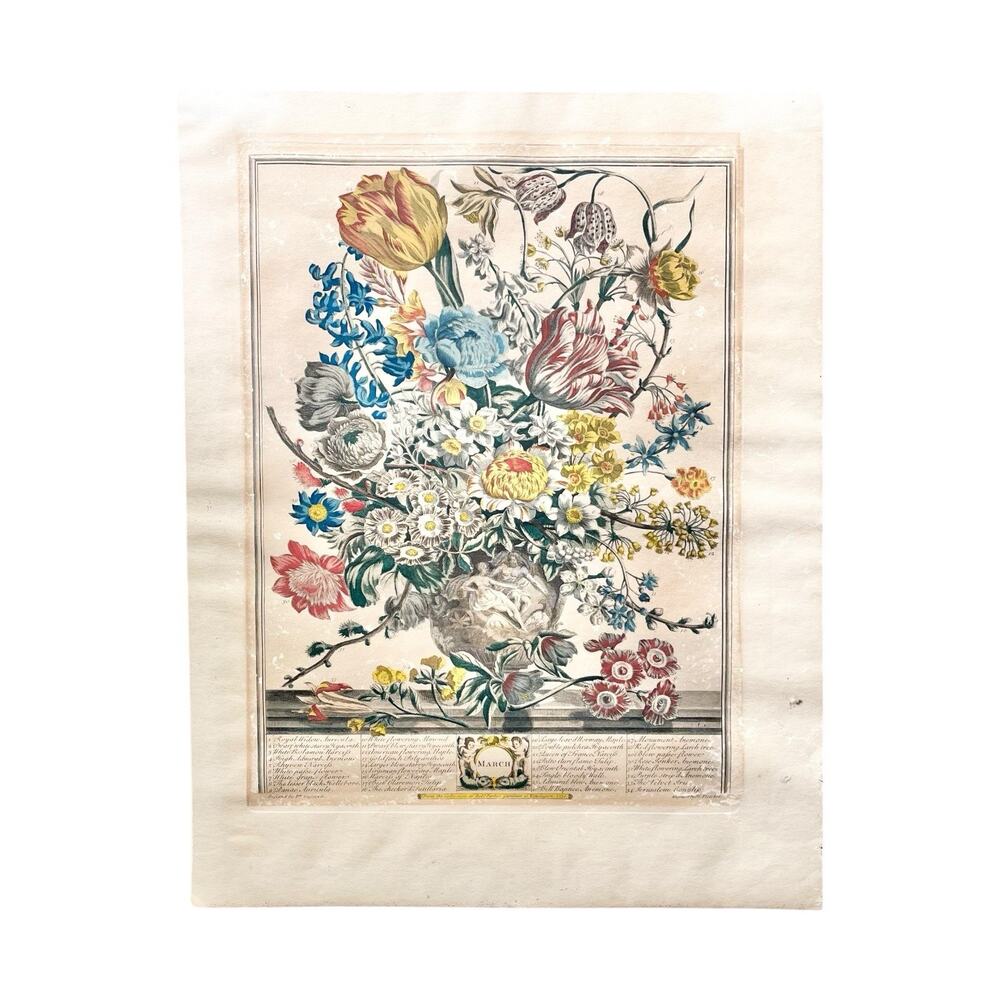 1960s Robert Furber “March” Floral Calendar Vintage Reproduction Print 20”X16”